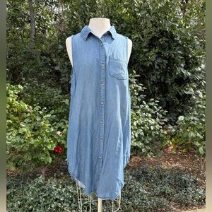 Sleeveless Light Blue Denim Shirt Dress
